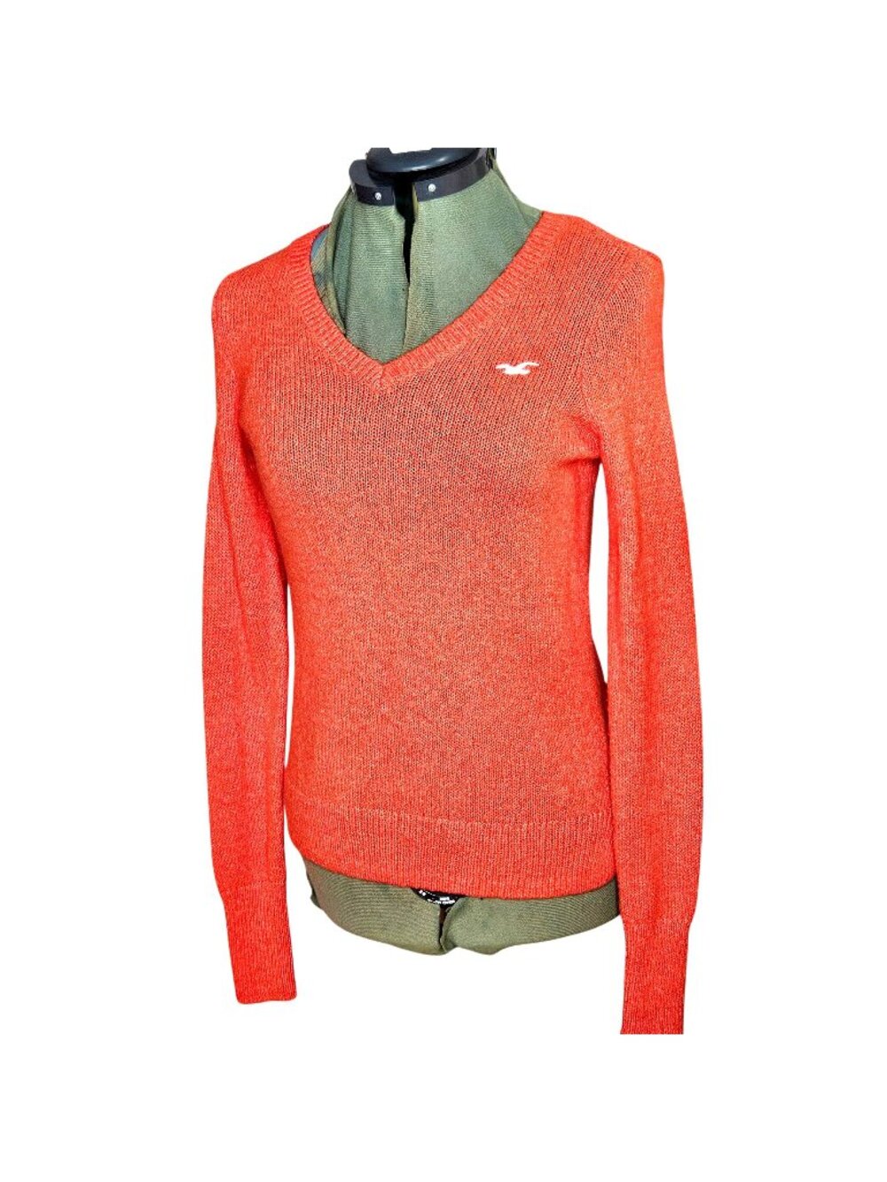 Junior's Y2K Hollister preppy colligate  V-neck crested logo orange sweater XS